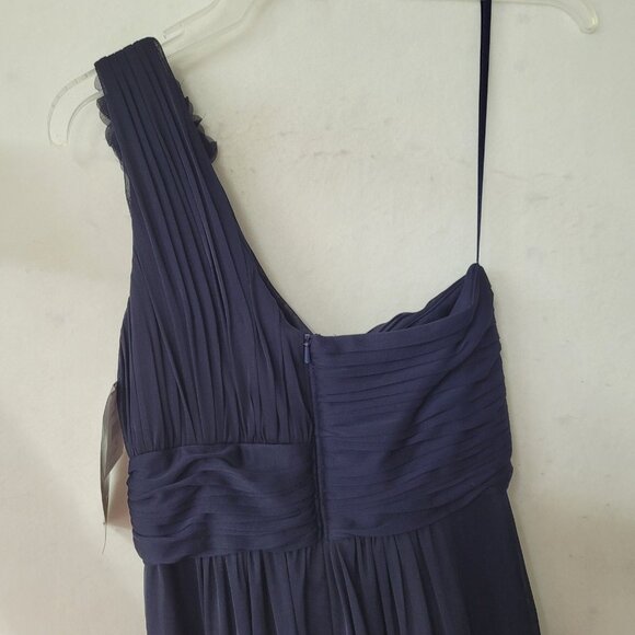 XSCAPE Dress Womens 6 Navy Blue Maxi One Shoulder Chiffon Formal Gown Beaded - Picture 12 of 16